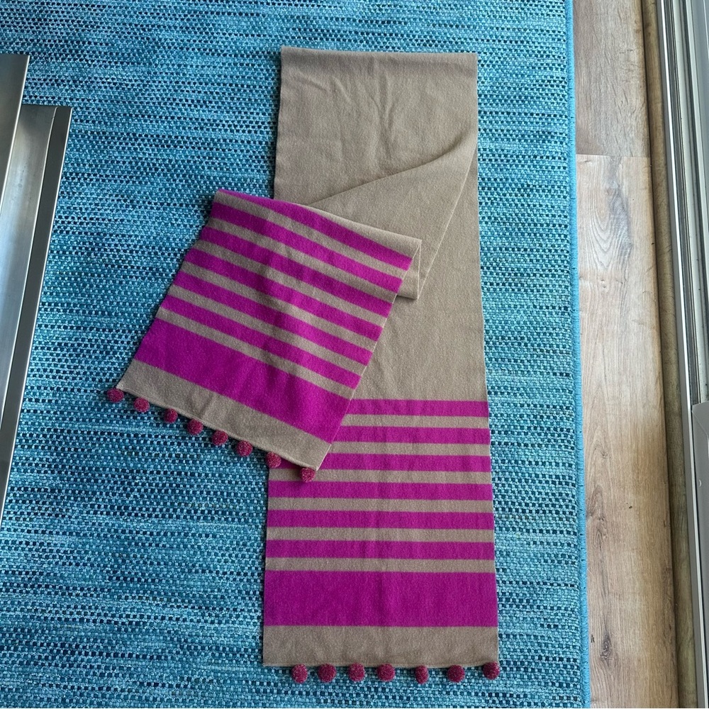 J.Crew Striped Pom Pom Scarf